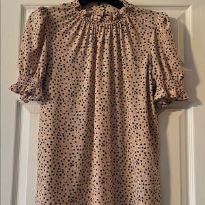 Adrianna Papell Light Peachy Pink Blouse with Black and White Polka Dots